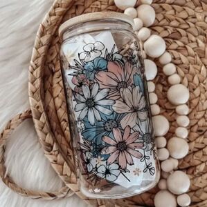 16oz. Beer Can Glass Tumbler w/ bamboo lid & straw